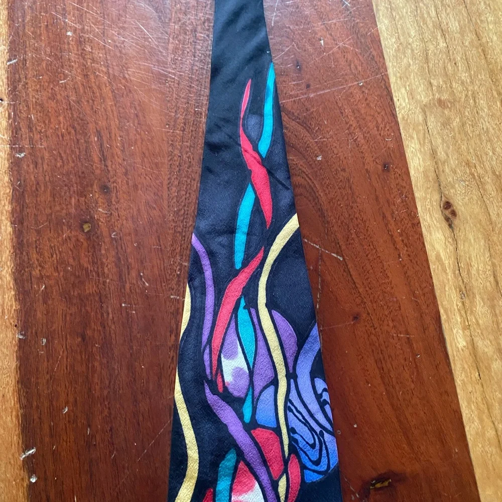 Robert Daskai hand painted 100% silk necktie‎ abstract New Year’s Eve theme